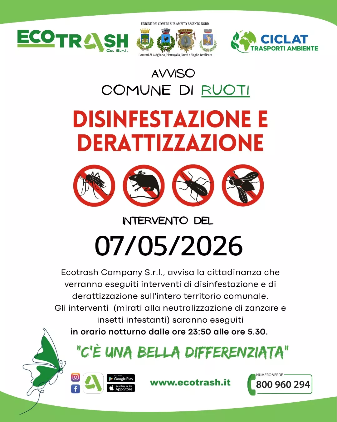 Disinfestazione e Derattizzazione sul Territorio Comunale